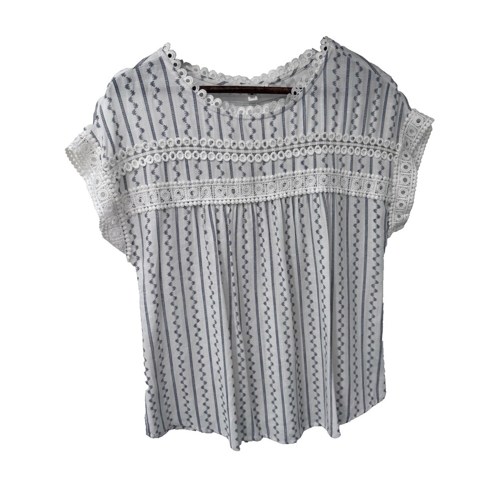 MINE Blue White Striped cottagecore lace beachy boho coquette comfort M